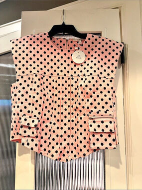 pastel Polka Dot Utility Crop Top in Pink & Black Size Large NWT